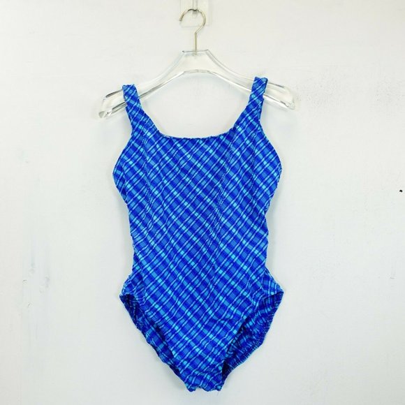 Jantzen Swim Jantzen Women Blue Check One Piece Swimsuit 2 Large